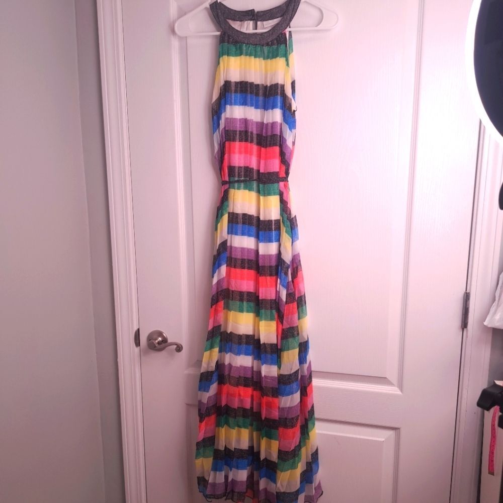 New York & Company Rainbow Pleated Halter Dress